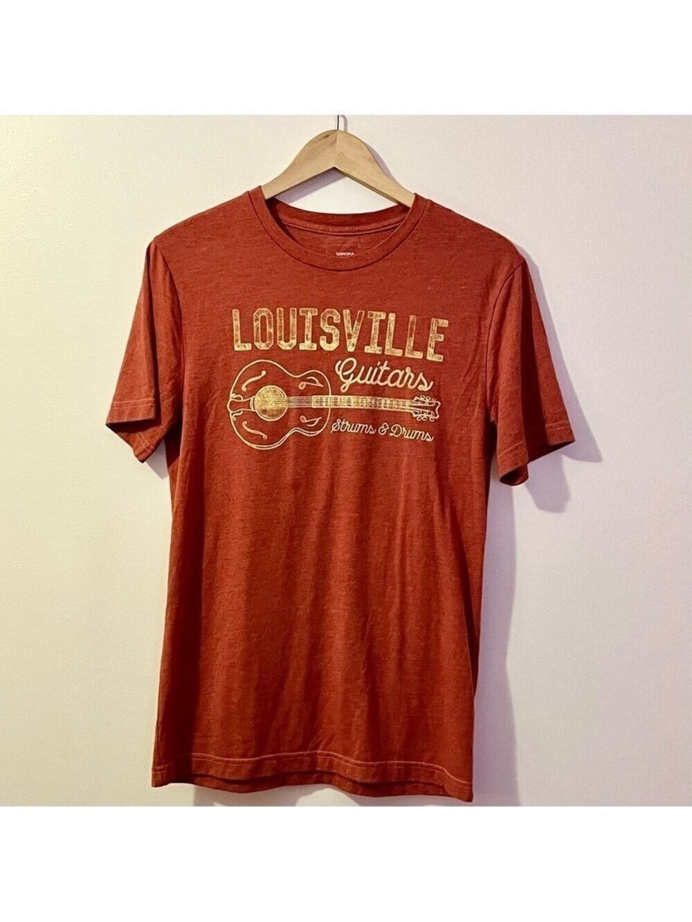 Sonoma Rust Red Louisville Guitars Graphic Tee - Yellow Print